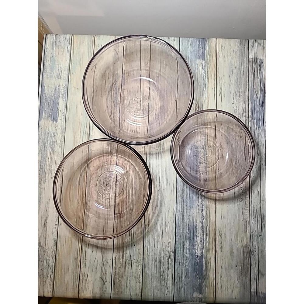 Three Purple Anchor Hocking Mixing Bowls 2.5 Q, 1.5 Q, 1 Quart.#1058, 1057, 1056